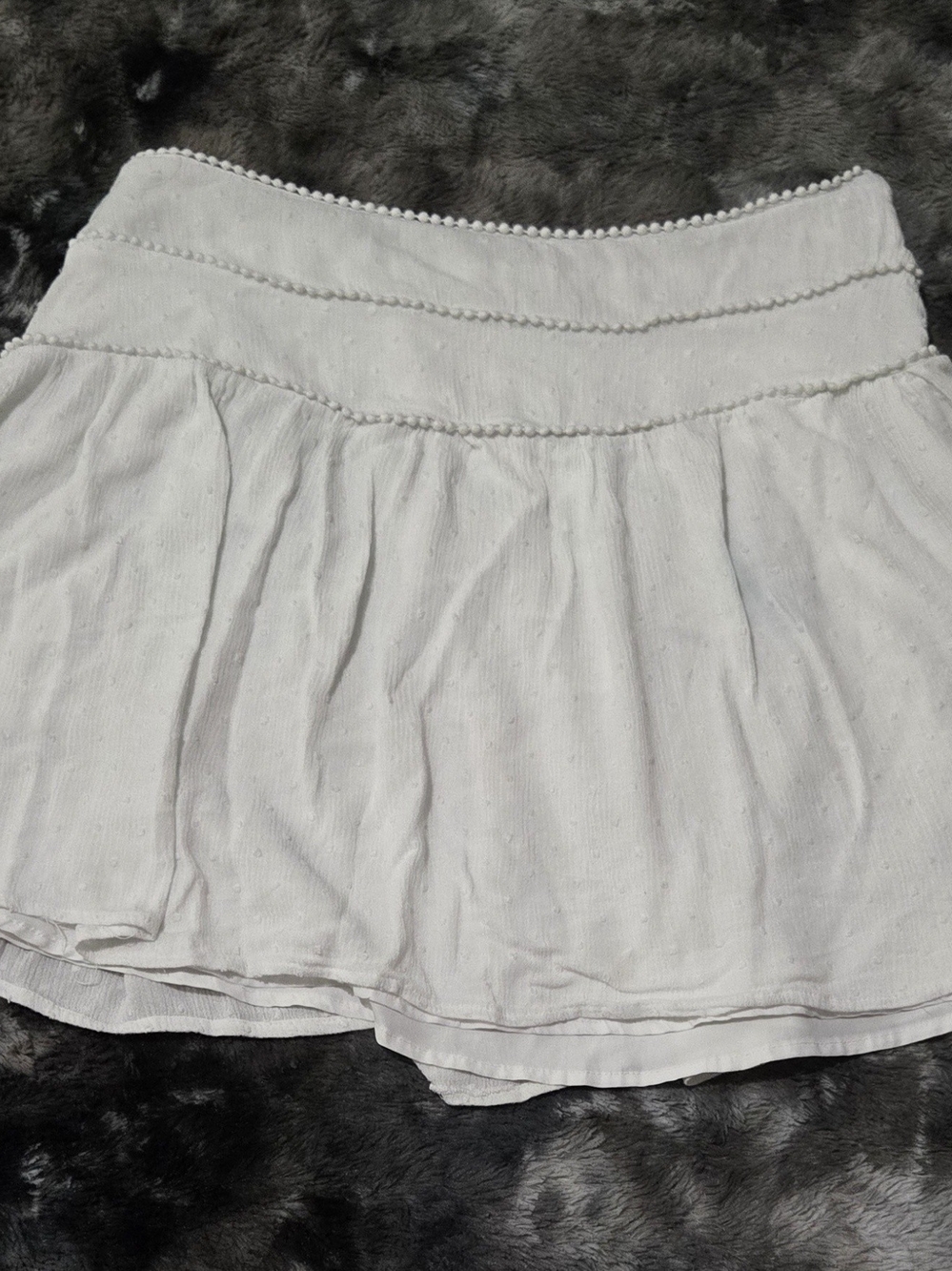 Forever 21 White Mini Skirt with Pom Trim